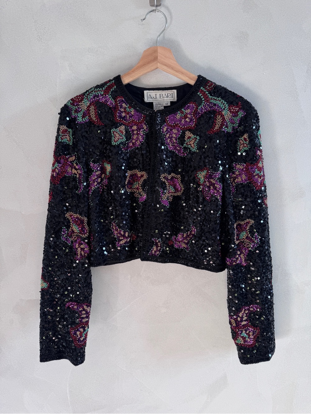 VINTAGE A.J. BARI SILK BEADED SEQUIN BOLERO JACKET